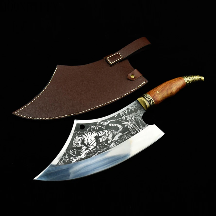 

2022 Household kitchen knife Longquan hand forging slicing knife cutting blade sharp bone chopping knife arc cook kitchen knife