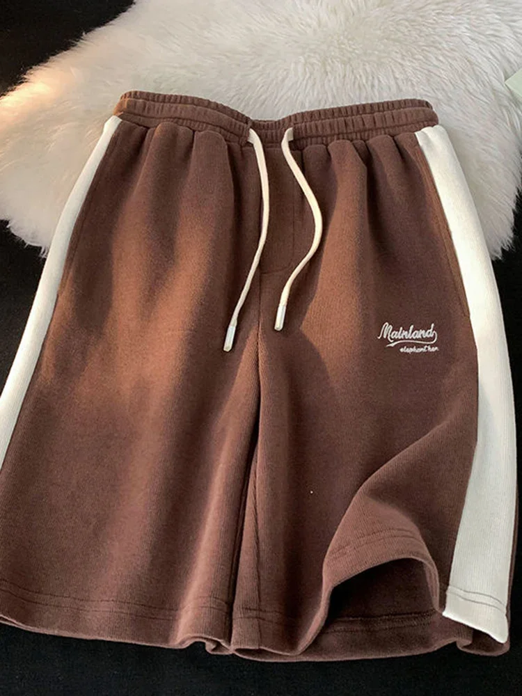 Корейские полосатые шорты с вышивкой букв женские уличные повседневные