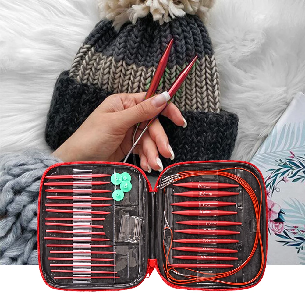 

13 Pairs Knitting Needles with Storage Bag Tool Sticker Adapter Loop Needle for Sweater Crochet Set DIY Craft Sewing Accessories