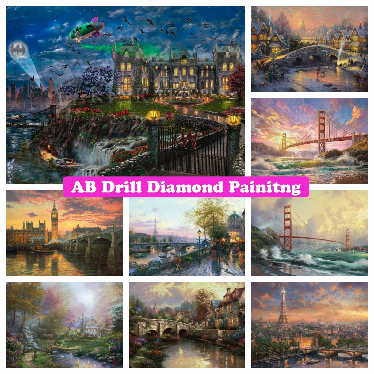 

Bridge Scenery 5D DIY AB Drills Diamond Painting Embroidery Thomas Kinkade Landscape Art Cross Stitch Hobby Mosaic Home Decor