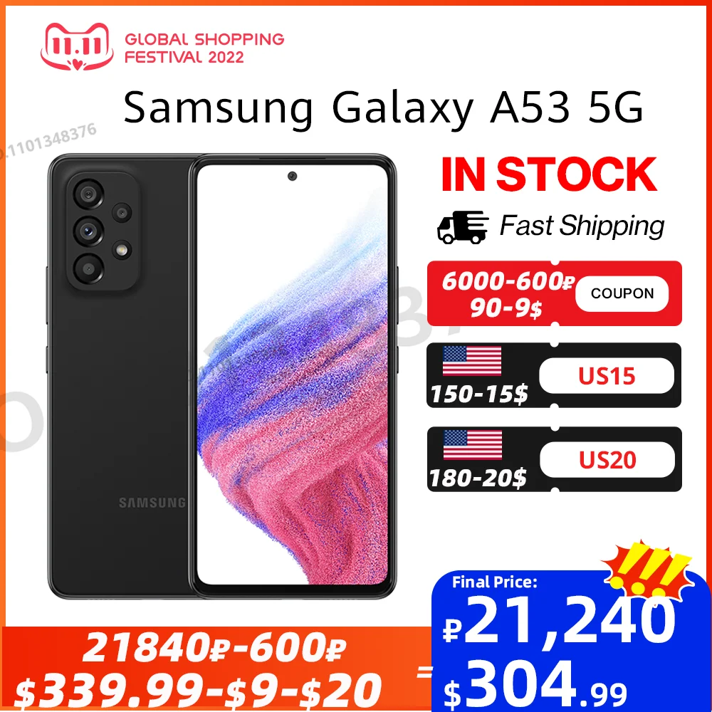 New Samsung Galaxy A53 A536 5G Smartphone Exynos 1280 Octa-core 120Hz Super AMOLED Display 5000mAh 25W Fast Charge Mobile Phone