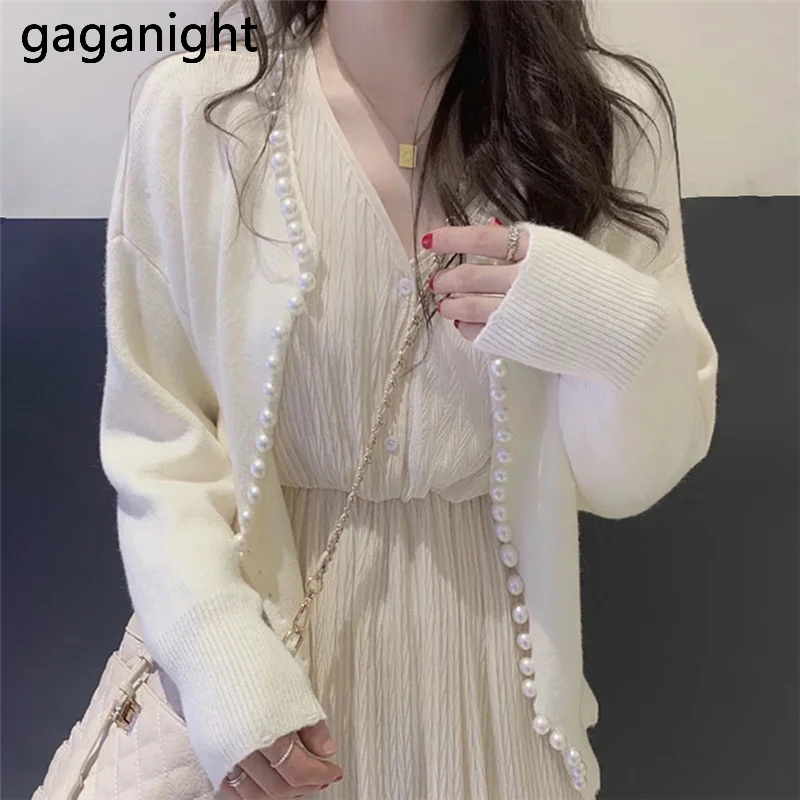 Gaganight жемчужный женский кардиган модный свитер осенне-зимняя одежда для женщин