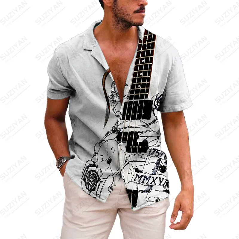 

Loose Patterns Collar Top Features Clothes Stand Collar Loose Shirts Hawaiian Urban Style Button Shirts For Men Summer