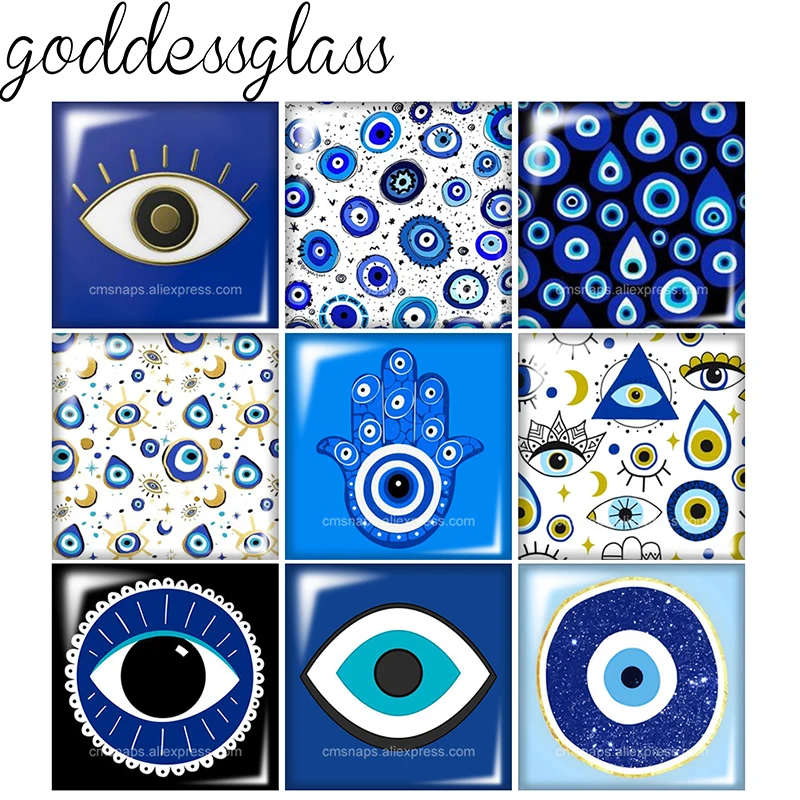 

New Turkish Blue Evil Eye Patterns Square 10pcs Photo 12mm/20mm/25mm/30mm photo glass cabochon flat back Making findings