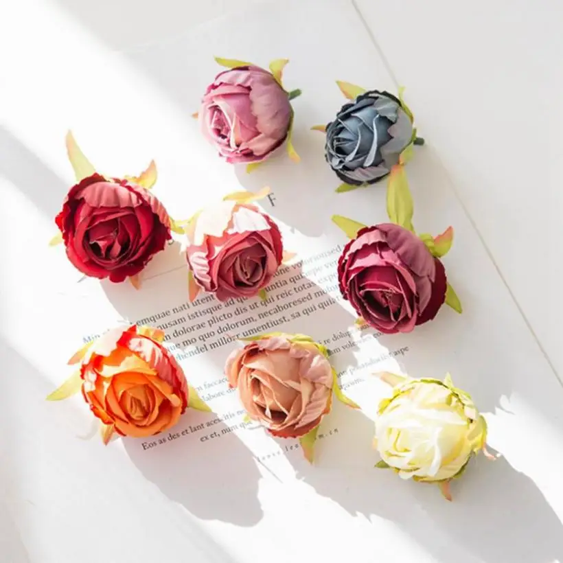 

100Pcs Artificial Flowers Tea Bud for Wedding Christmas Home Garden Decoration Outdoor Diy Silk Roses Bridal Headdress Wholesale