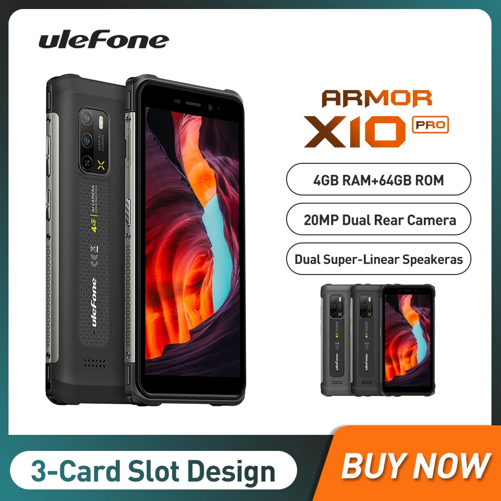 Ulefone Armor X10 Pro Rugged Smartphones Octa Core 4GB+64GB Android 11 Mobile Phone 5.45Inch HD 5180mAh Battery 4G Cellphone NFC