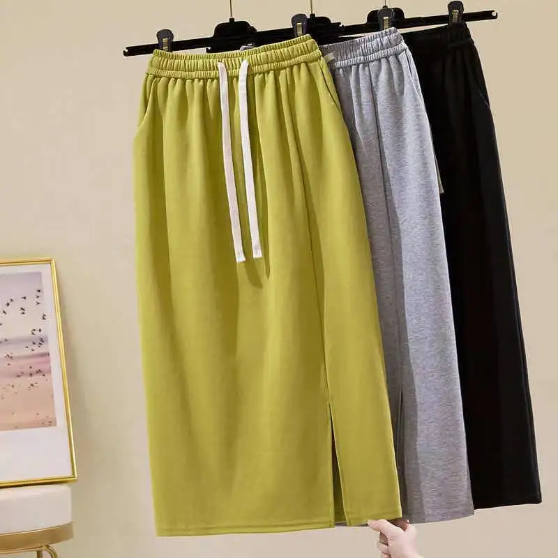 Long skirt women's skirt spring and summer new bag hip skirt split mid-length straight high waist word skirt trendy