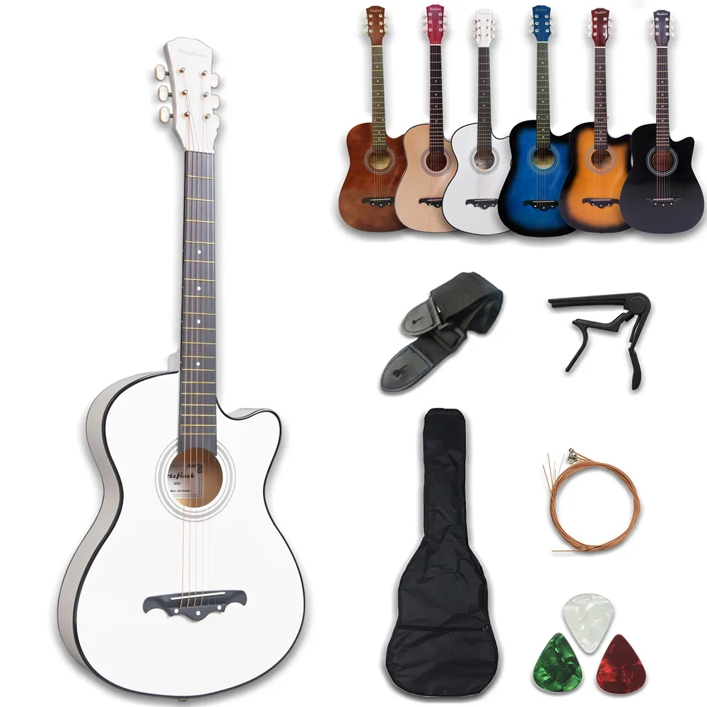 

38 Inch Colour Acoustic Guitar Professional Small Size Beginner 6 Steel Strings Capo Strap Pick Tuner Musical Instrument