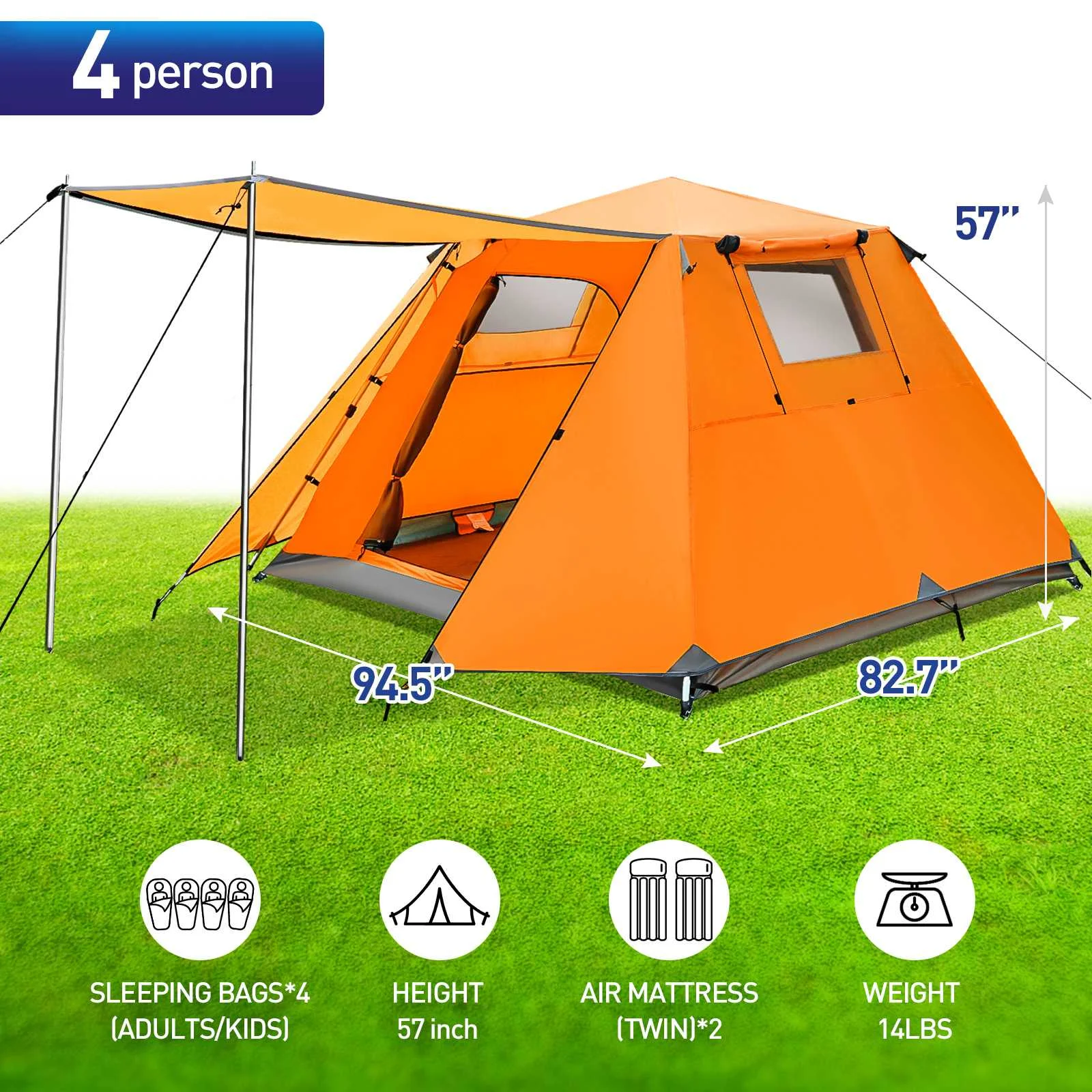 

4-Persons Camping Tent 3 Colors Double Instant Set Waterproof Outdoor Sun Shade Shelters Beach Backpacking Hiking Camping Tents