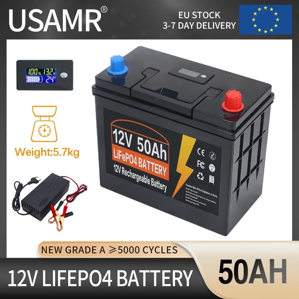 Литий-железо-фосфатный аккумулятор 12 В 24 300 Ач 5000 50 LiFePO4 Встроенный BMS + циклы для RV