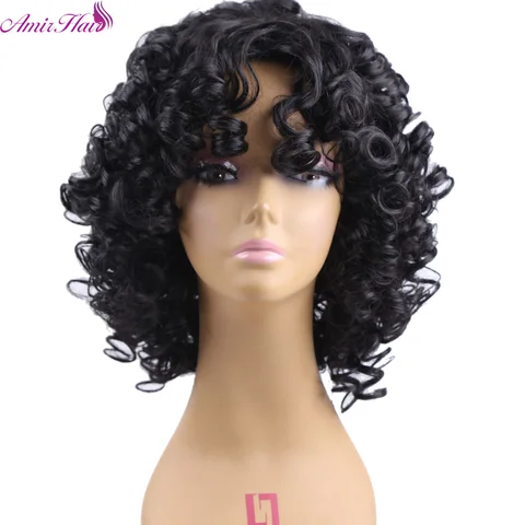 Искусственные короткие парики Amir, черные афро кудрявые парики для женщин, натуральные черные волосы, термостойкий парик с челкой
