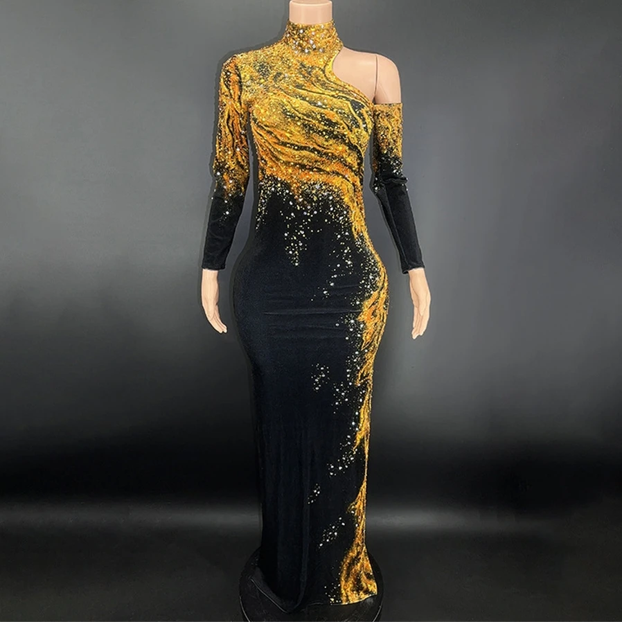 

Черное бархатное платье с открытыми плечами, сексуальное элегантное вечернее платье с открытой спиной, костюм певицы для выступления, сценическая одежда