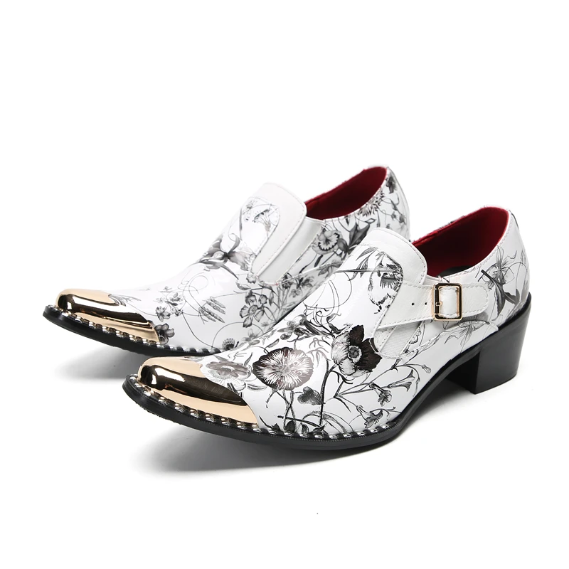 

Spring and Autumn High-heeled Stamp Square head Hasp Cowhide Shoes Commercial affairs Banquet T set Marry Casual shoes