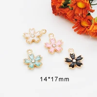 20pclot enamel cherry blossoms flower charms kc gold color zinc alloy oil drop pendant for earring bracelet handmade diy