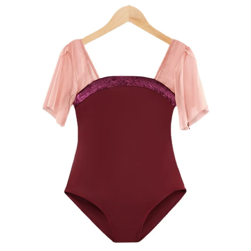 Балетное трико с коротким рукавом для взрослых базовое черное/Белое