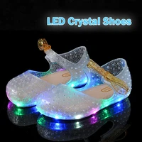 girls led sandals summer kids quick dry breathable jelly crystal shoes childrens bow knot hook loop sandals luminous shoes