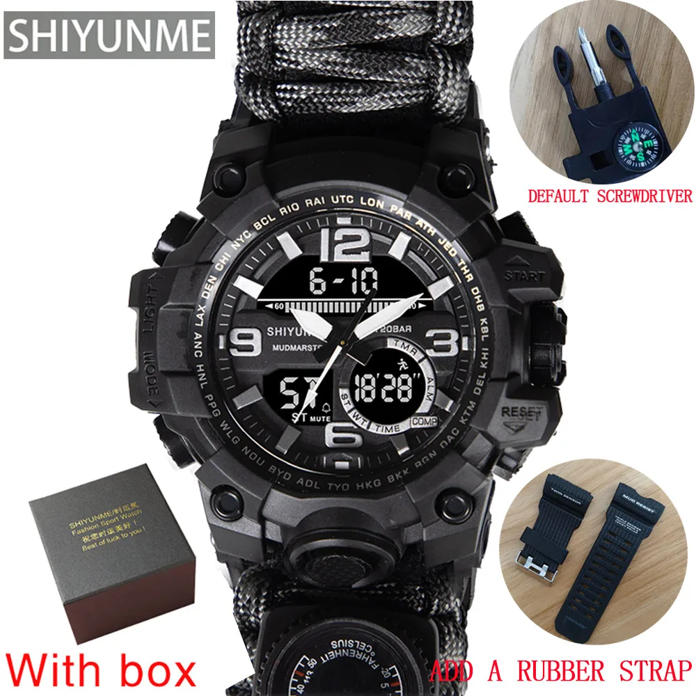 

SHIYUNME Men Military Sports Digital Watches Compass Outdoor Survival Multi-function 50M Waterproof Mens Watch Relogio Masculino
