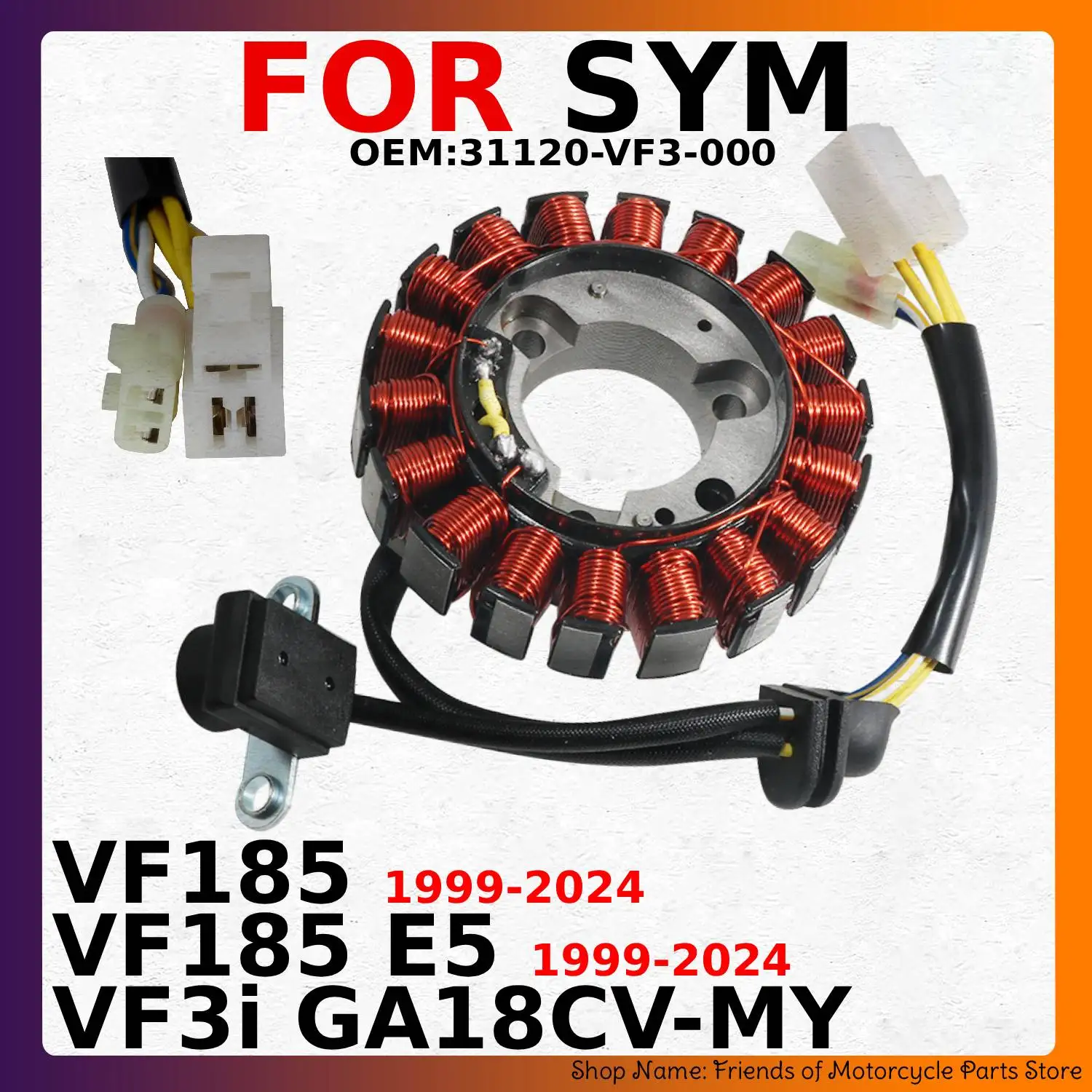 Фото Катушка статора генератора зажигания для мотоциклов SYM VF185 E5 VF3i GA18CV-MY, артикул 31120-VF3-000, аксессуары для мотоциклов 1999-2024 гг. №1