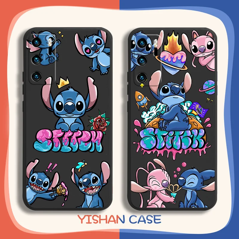 

Disney Cute Stitch Doodles Phone Case For Huawei P10 P20 P30 P40 P50 Lite Pro 2019 Plus Lite 5G Black Funda Cover Soft Back Capa