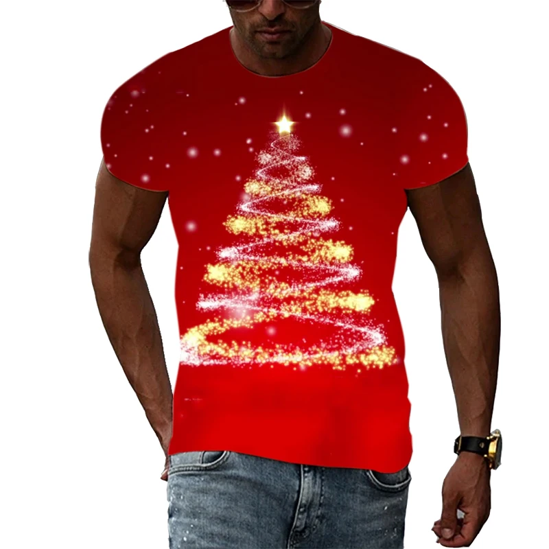 

Xmas Tree T shirts for Men Women Kids Summer Fashion 3D Printed Christmas Red T-shirts Casual Short sleeve Tops Tees Clothing