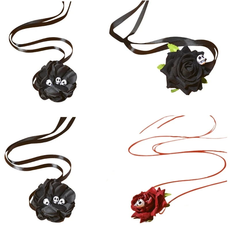 

Halloween Skull Rose Choker Necklaces Perfect for Weddings, Parties, and Summer Outings Adjustable Chain Y2K-girls