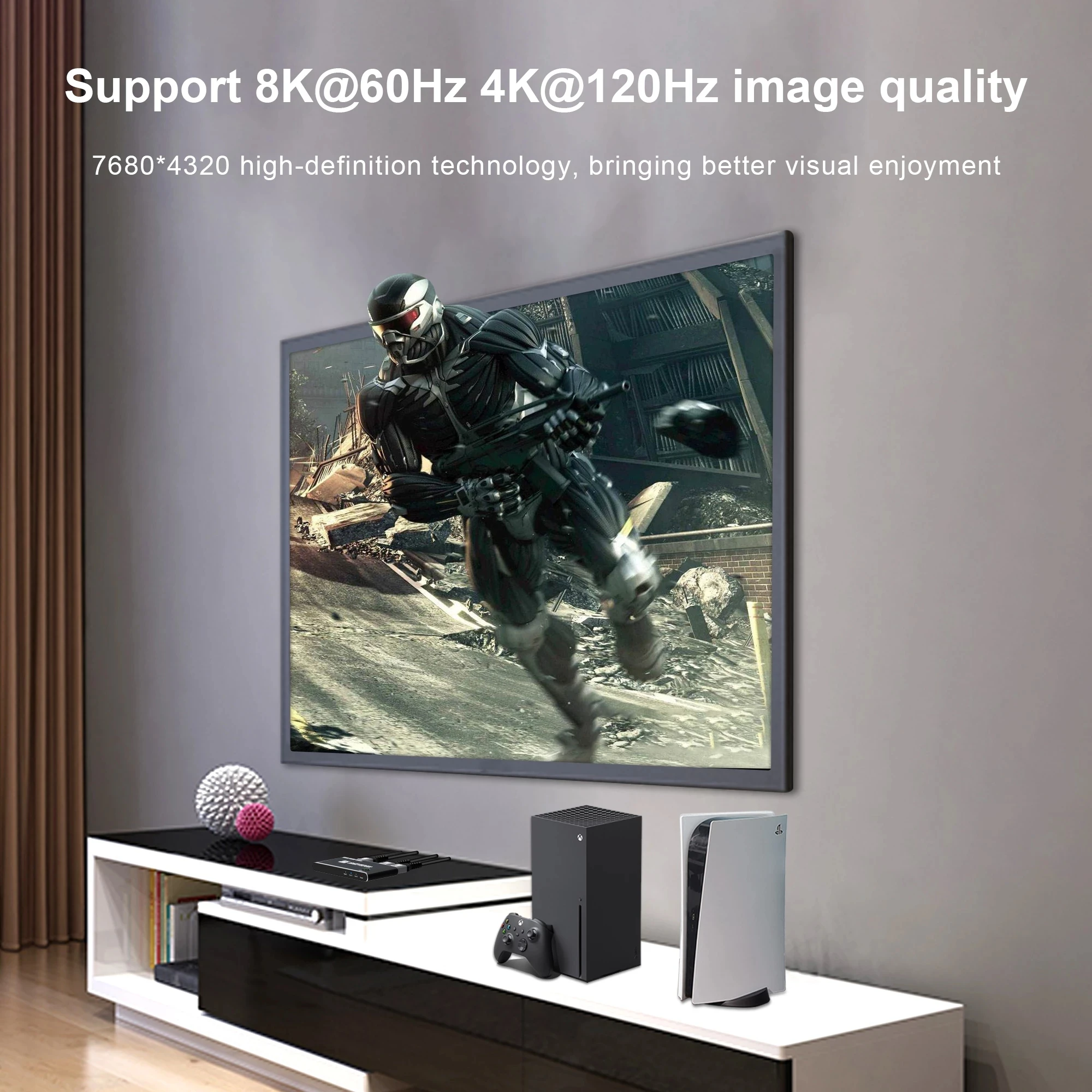 UHD 3 порта HD 2 1 Коммутатор HDMI-совместимый Авто переключатель в выход 8K @ 60Hz 4K 120Hz HDR 48