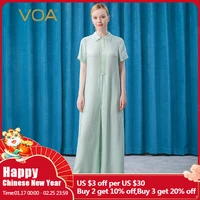 voa silk jacquard light green pointed collar bright line arch for silk crafts buckle european style short sleeved trousers ke290