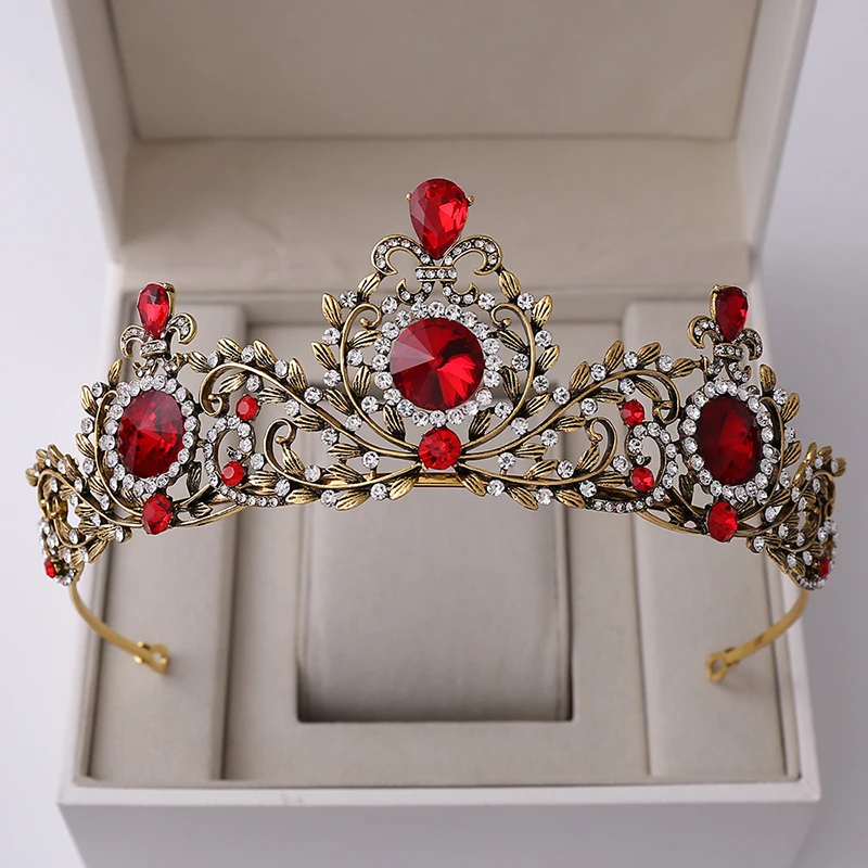 

Vintage Baroque Tiara Crown for Women Wedding Bride Hair Jewelry Red Rhinestone Queen Tiaras Crowns Bridal Headpiece Diadem