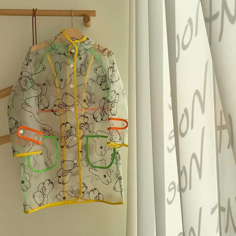 

INS Cute Bear Transparent Waterproof Children'S Raincoat Kindergarten Pupils Poncho Girl Baby Waterproof Full Body Rainwear Suit