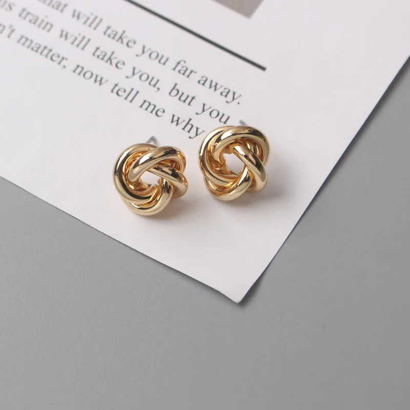 

Winture Tiny Twisted Stud Earrings New Gold Color Metal Women Earrings Punk Small Earrings Girls Unusual Earrings