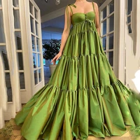 elegant a line green evening dress new spagetti straps ruffles prom formal party gown saudi arabia customized robe de soiree
