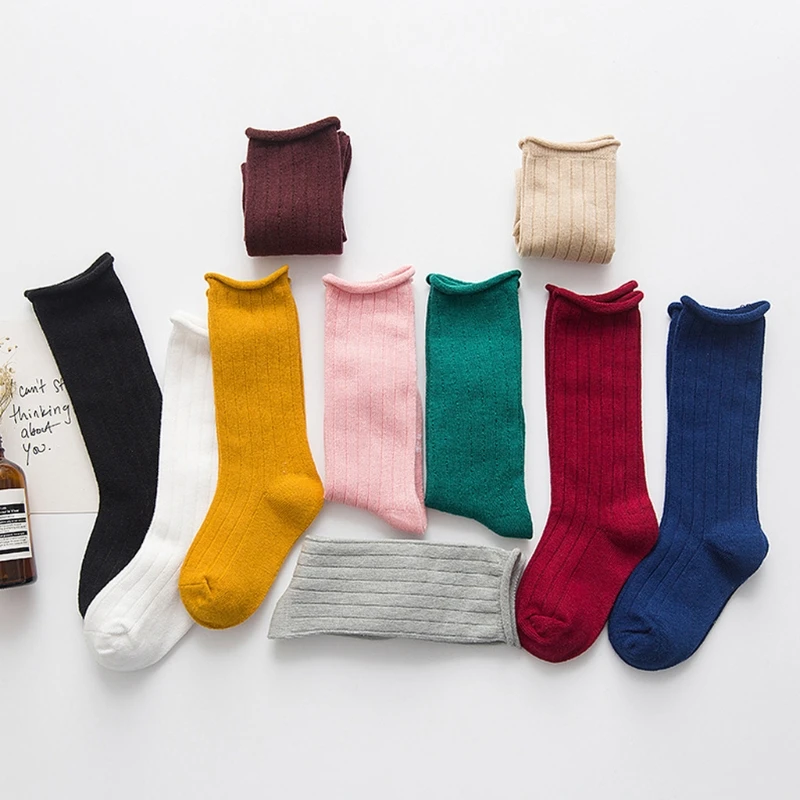 

Spring&Autumn Children's Long Boot Cotton Casual Socks Solid Candy Color Leg Warmer Vertical Stripe Hose Cozy Sock for Girls