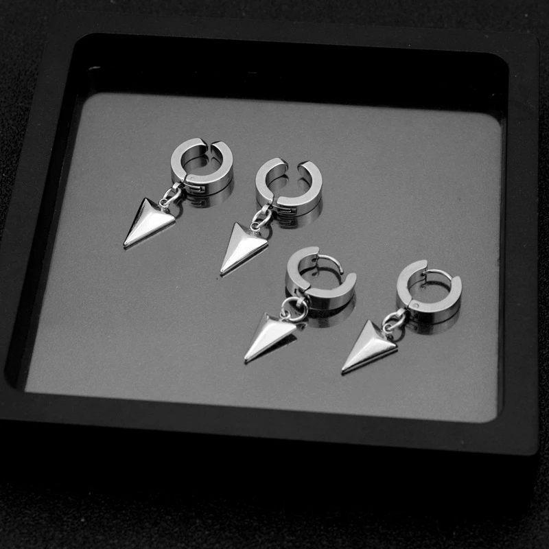 

Small Punk Stainless Steel Clip Hoop Earrings For Woman Men Vintage Party Jewelry Gift Retro Geometric Pendientes