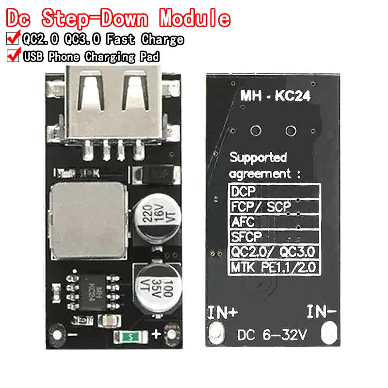 USB-конвертер QC3.0 QC2.0, понижающий модуль зарядки 6-32 В, 9 В, 12 В, 24 В для быстрой зарядки, 3 в, 5 В, 12 В, печатная плата