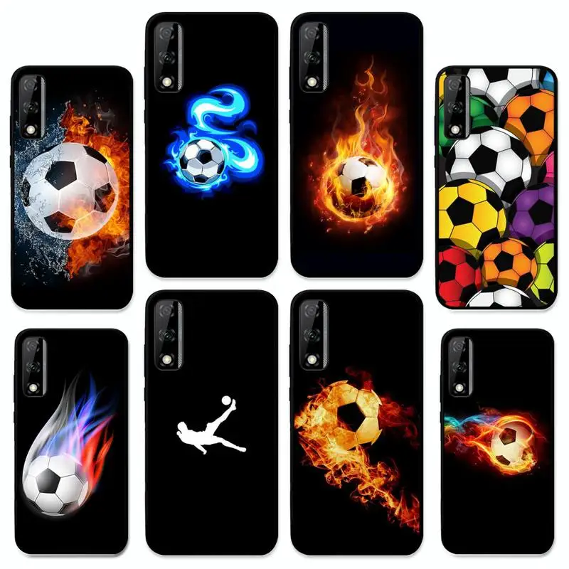 

Fire Football Soccer ball Phone Case for Huawei Y 6 9 7 5 8s prime 2019 2018 enjoy 7 plus