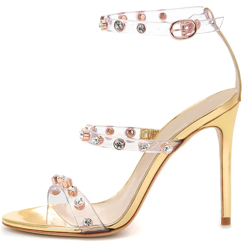

2022 New Summer Stiletto High Heel Sexy Women Sandals Crystal Ankle Strap Fashion Bridals Evening Party Lady Shoes 28-CHC-26