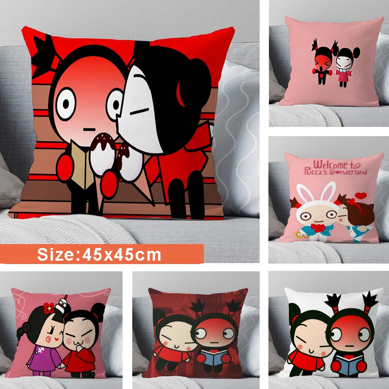 

2022 New 45x45cm Cartoon Pucca And Garu Nordic Throw Pillow Covers Home Decorative Animated Tv Movies Sofa Cushion Case