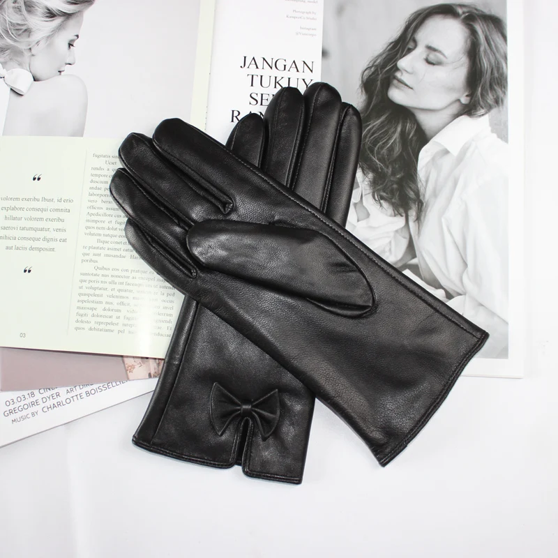 Новые женские перчатки из овчины зимние Бархатные Теплые черные универсальные