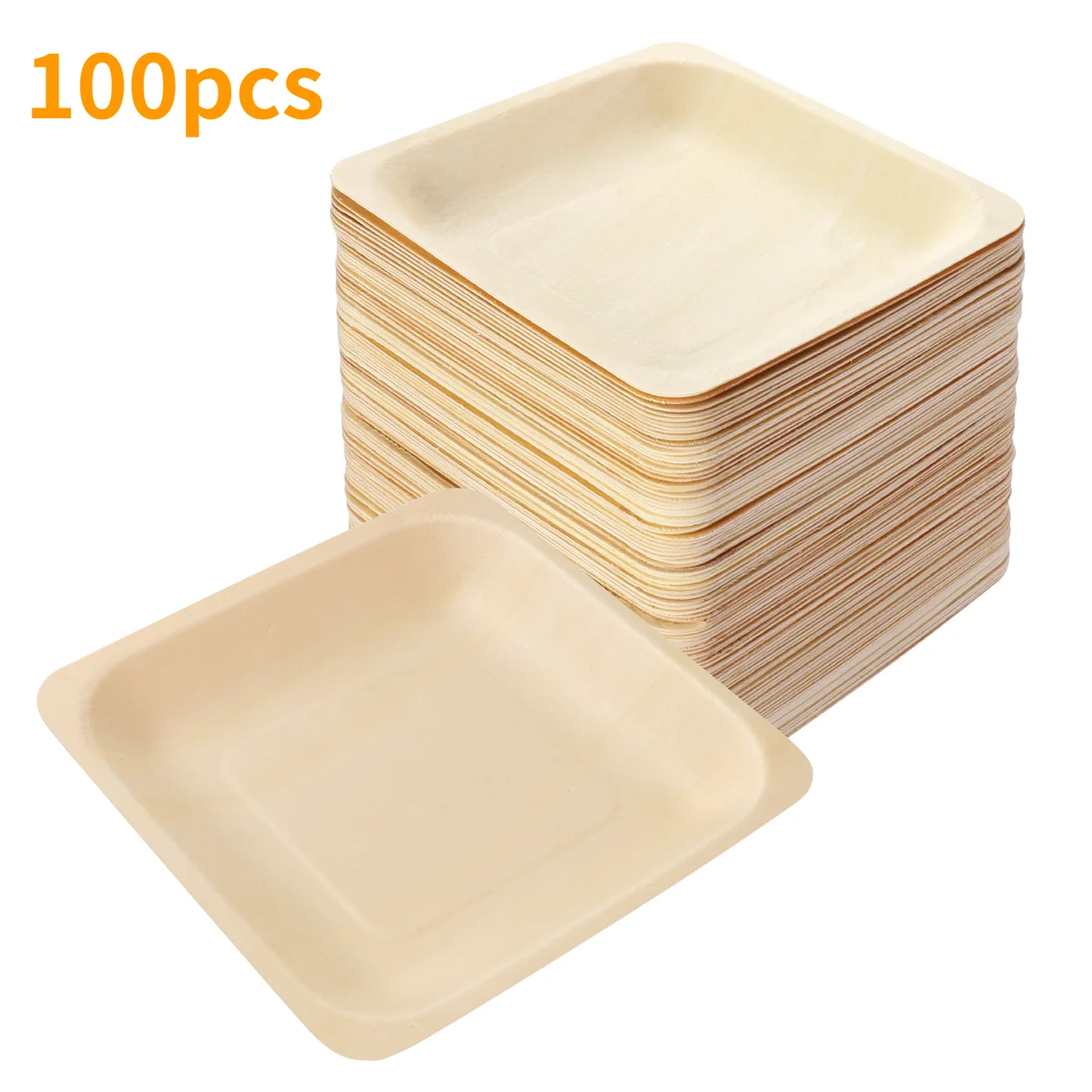 

50/100pcs Square Disposable Wooden Plate and Spoon Party Plates Tableware for Wedding Restaurant Picnic Birthday 140x140mm