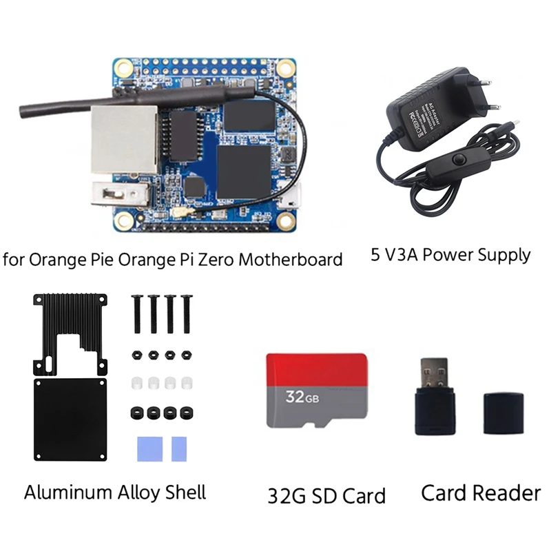 

For Orange Pi Zero Allwinner H3 Cortex-A7 512MB Memory Development Board With Case+32G SD Card+Card Reader+Power