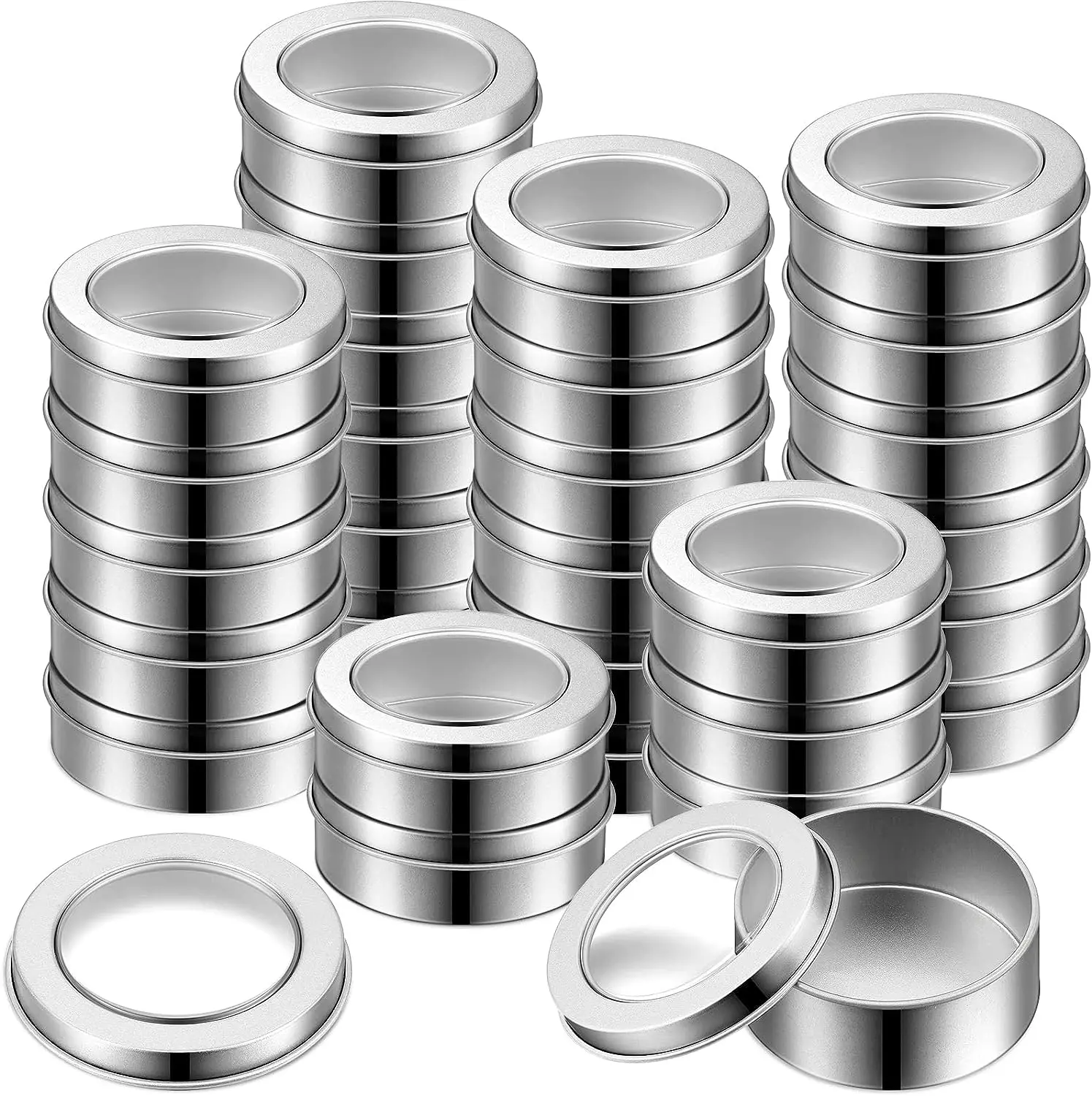 

Металлические жестяные банки унции, круглый пустой контейнер, жестяные банки с прозрачной винтовой крышкой для кухни, офиса, свечей, конфет (упаковка 100 шт.)