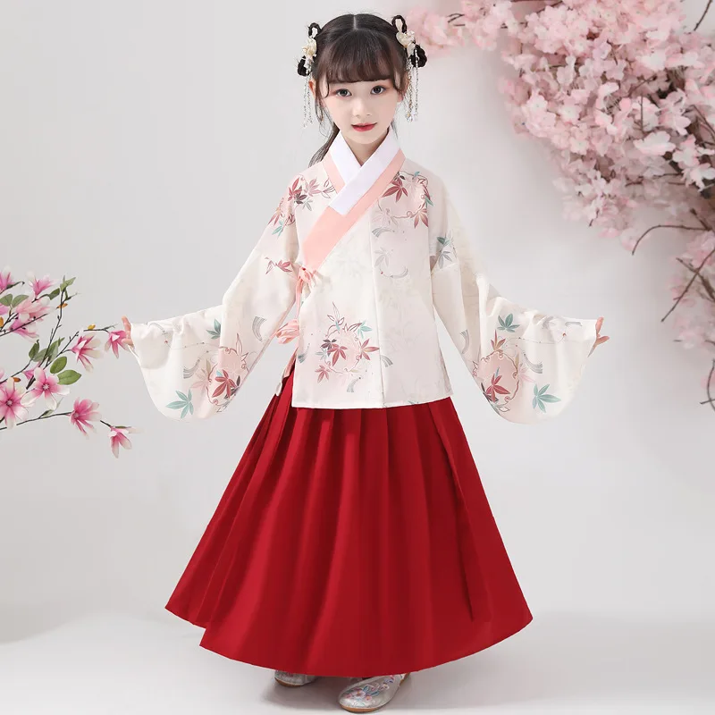 

Spring Chinese Traditional Hanfu for Girls Clothing Elegant Shirts Red Skirts Children's Fairy Costume Performance Dress Suit