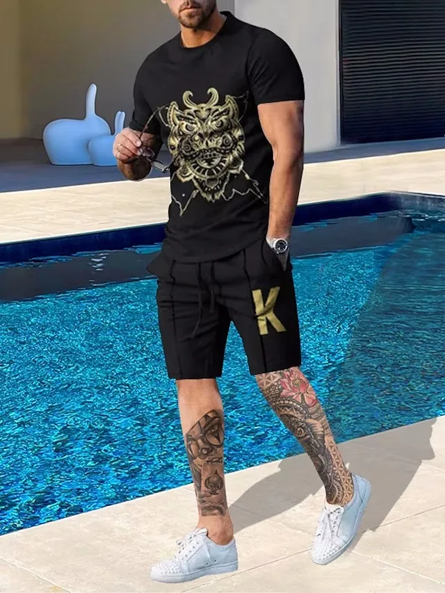 Men Shorts and T Shirt Set Clothing T-Shirt Outfits Graphic Color Block Crew Neck Short Sleeve 2pcs Designer Casual Comfortable