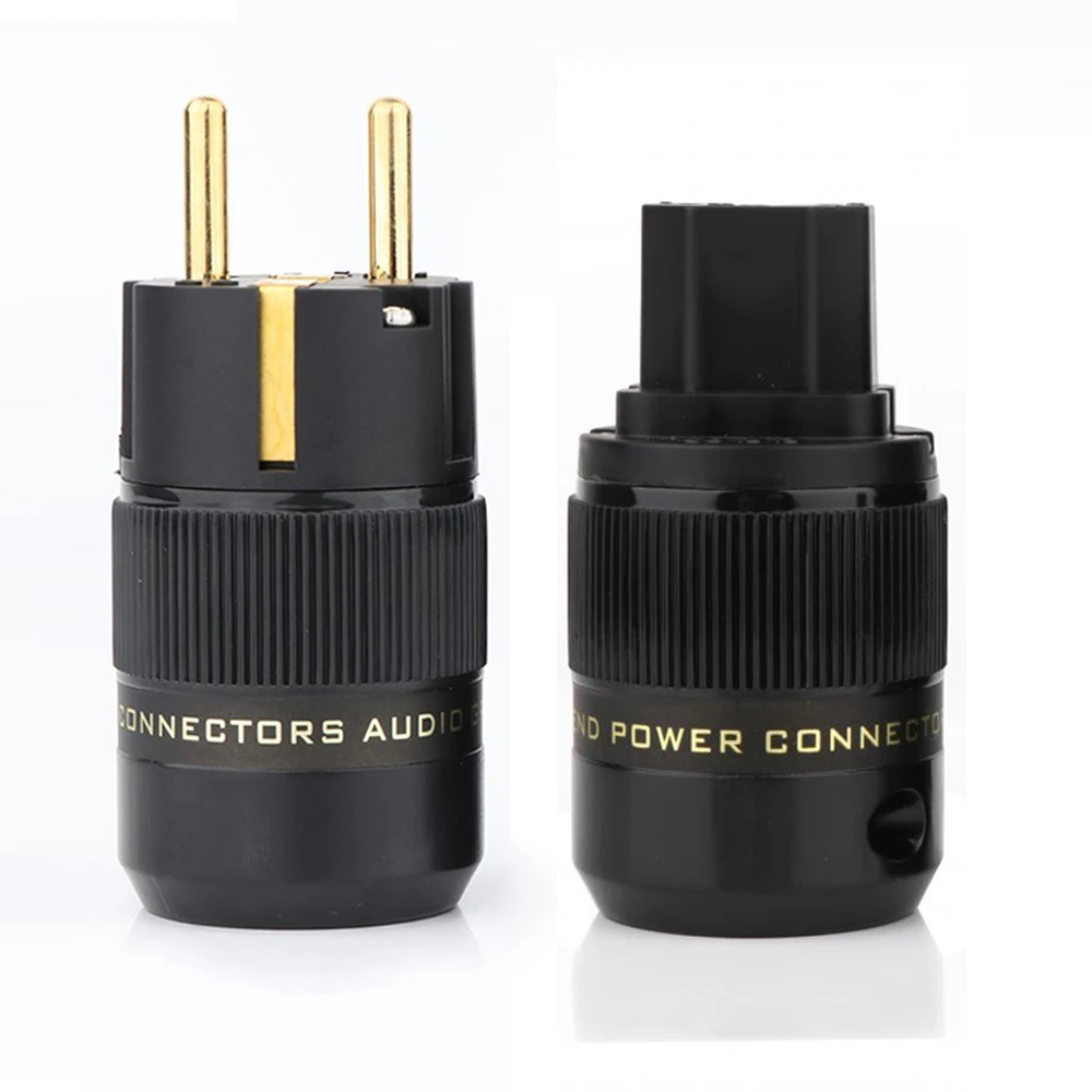 

Hight Quality 24K Gold Plated Brass Schuko AC Power Plug+IEC Power Connector hifi EU Audio Power Adapter Connector EU Plug