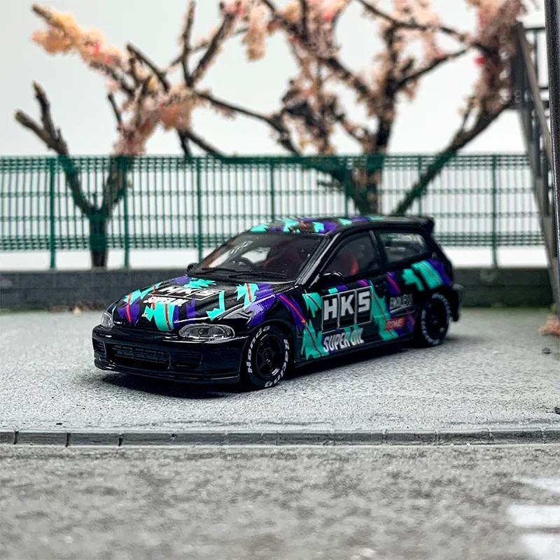 Литая под давлением модель автомобиля 1/64 Honda Civic EG6 HKS Car ModeI Sports Play Vehicles Original Box