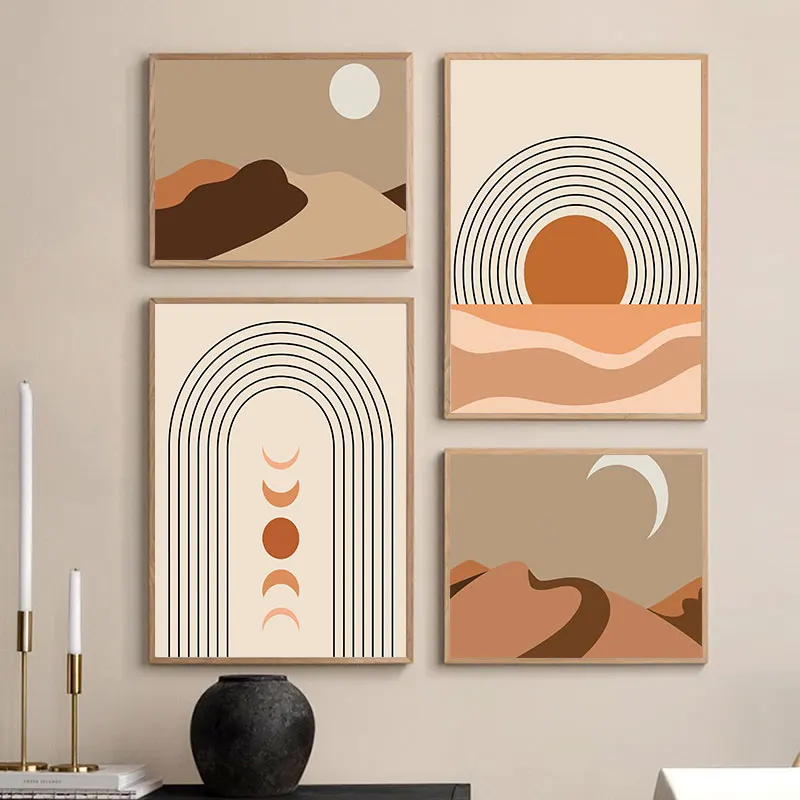 

Abstract Sun Moon Landscape Canvas Art Painting Prints Nordic Wall Decorative Poster for Living Room Bedroom Home Decor Picture