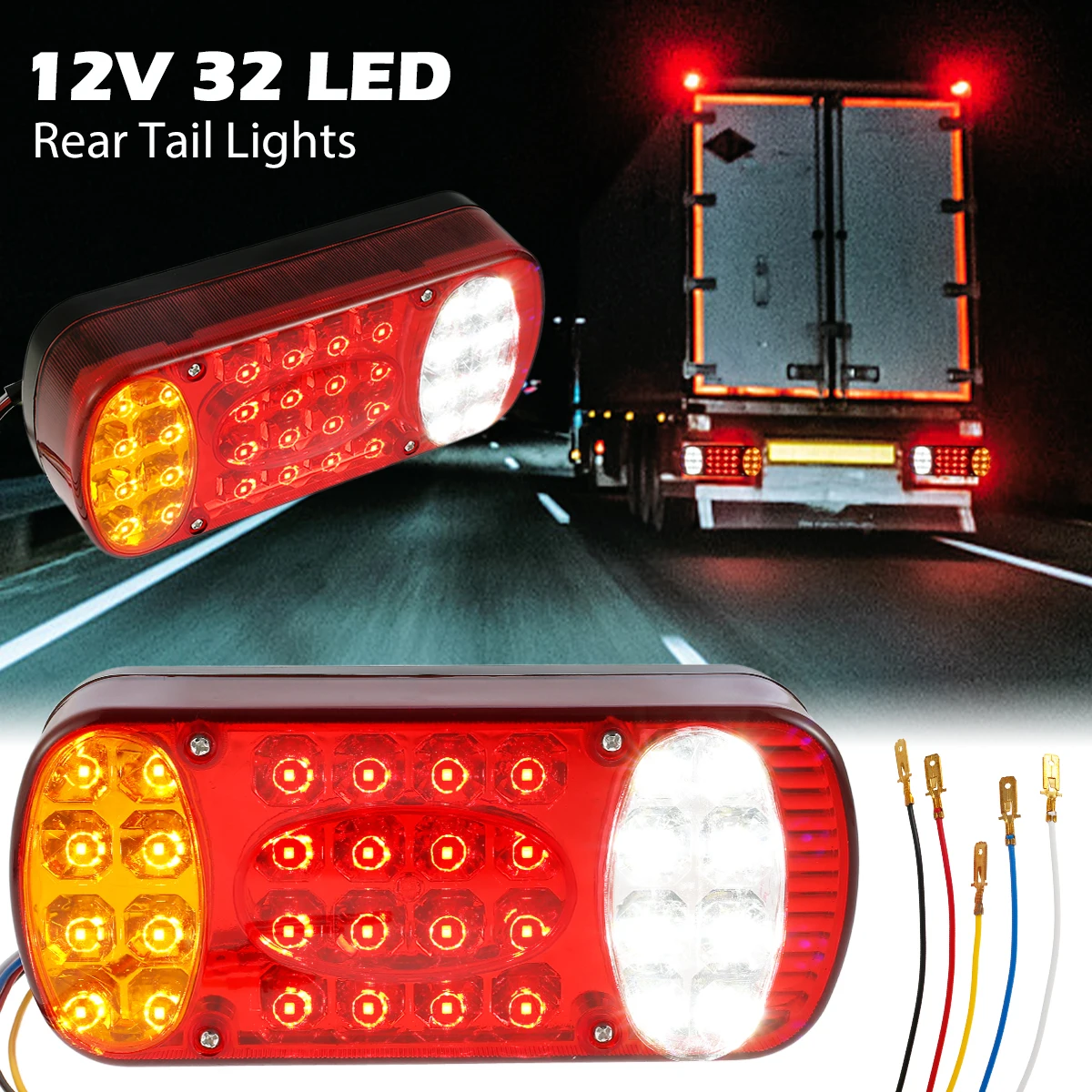 

new 32 LED Rear Tail Lights Indicator Stop Light Trailer Caravan Van Truck Lamp Passenger Side Truck Clear Rear Lamp Durable