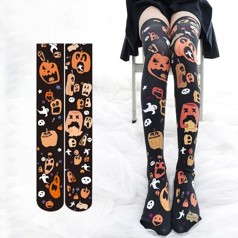 Halloween Socks High Stretch Long Socks Novelty Striped Stockings Velvet Over-the-Knee Socks 1 Pairs Compression Socks Women New