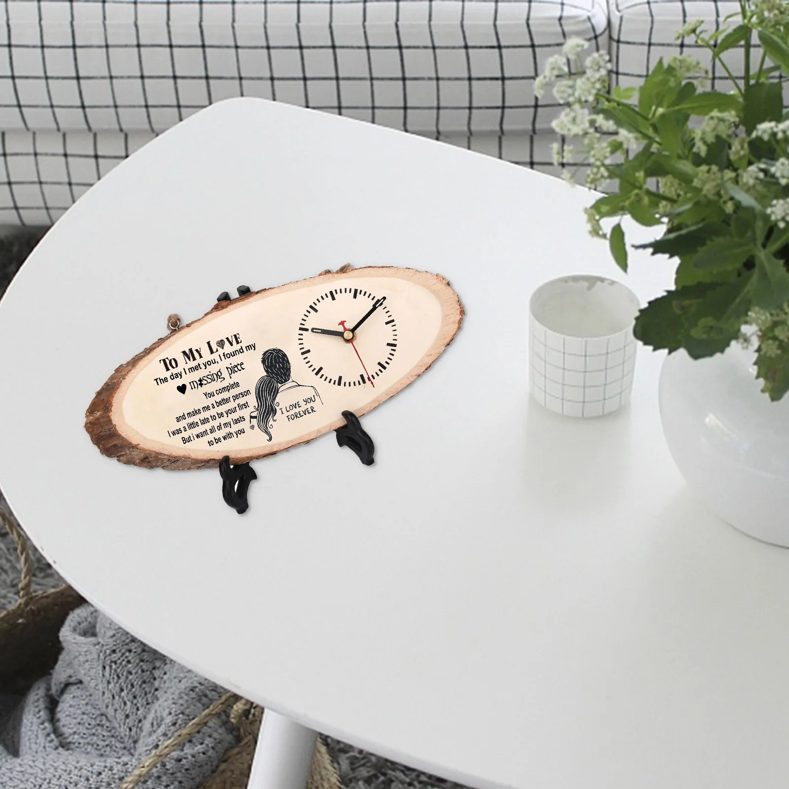 Настольные часы деревянные настольные на День святого Валентина с принтом