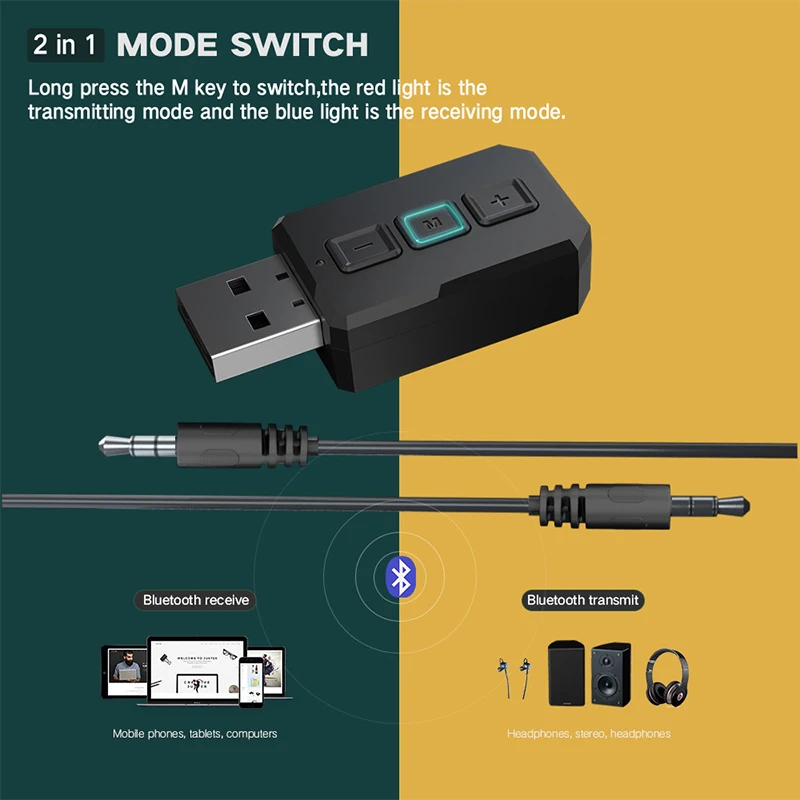 Wireless Bluetooth-Compatible 5.0 Audio Transmitter Receiver 2 In 1 Adapter With 3.5mm Cable For Car TV BOX Earphone Speaker Aux |